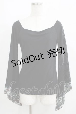 画像: Qutie Frash / 和柄切替カットソー  黒 H-25-05-02-059-QU-TO-KB-ZH