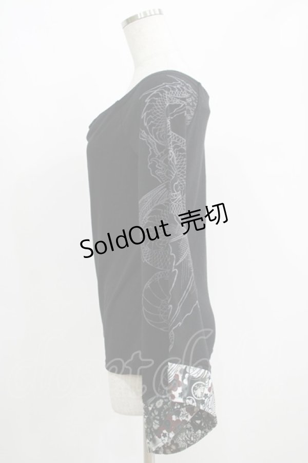 画像2: Qutie Frash / 和柄切替カットソー  黒 H-25-05-02-059-QU-TO-KB-ZH (2)