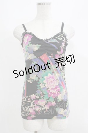 画像: Qutie Frash / 和柄キャミソール  黒 H-25-05-02-060-QU-TO-KB-ZH