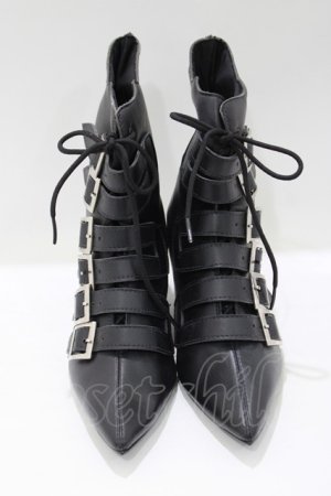 画像: Goth Pikes / バックルヒールブーツ US7 黒 H-25-05-02-071-PU-SH-KB-ZH