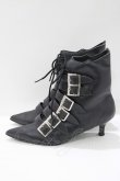 画像2: Goth Pikes / バックルヒールブーツ US7 黒 H-25-05-02-071-PU-SH-KB-ZH (2)