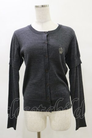 画像: Jane Marple / クラウン刺繍のレイヤード風カーディガン  グレー H-25-05-04-1022-JM-TO-KB-ZH