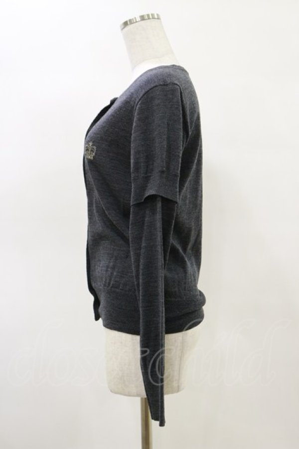 画像3: Jane Marple / クラウン刺繍のレイヤード風カーディガン  グレー H-25-05-04-1022-JM-TO-KB-ZH (3)