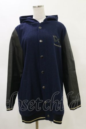 画像: elements,H / レザー切替フードブルゾン HOMME ネイビー H-25-05-04-1024-PU-JA-KB-ZH