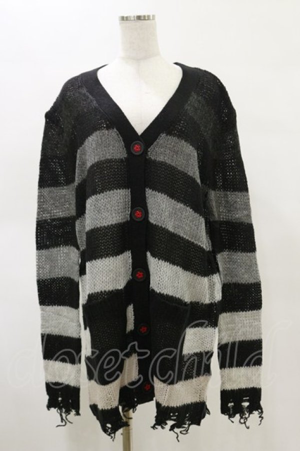 画像1: KILL STAR / Stripe Of Evil Cardigan XS ブラック H-25-05-04-1045-SL-TO-KB-ZH (1)