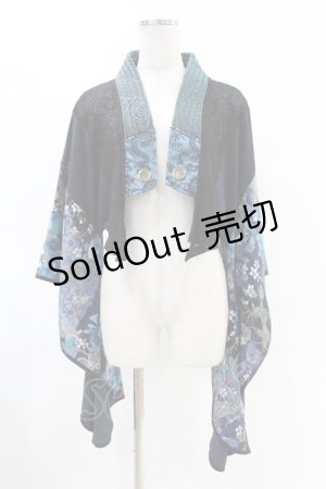 画像: Qutie Frash / 着物ショートカーデ  黒×青 H-25-05-04-013-QU-TO-KB-ZH