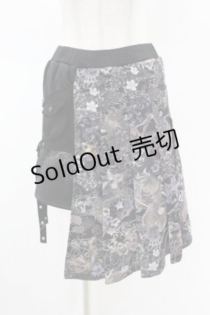 画像: Qutie Frash / 和柄プリーツレイヤード風スカート  黒 H-25-05-04-017-QU-SK-KB-ZH