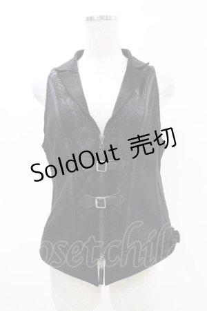 画像: Qutie Frash / ダブルベルトZIPベスト  黒 H-25-08-10-004-QU-TO-KB-ZH