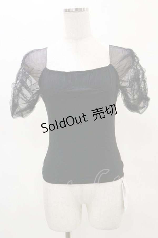 画像1: Melt the lady / チュール袖トップス Free ブラック H-25-05-05-051-PU-TO-NS-ZH (1)
