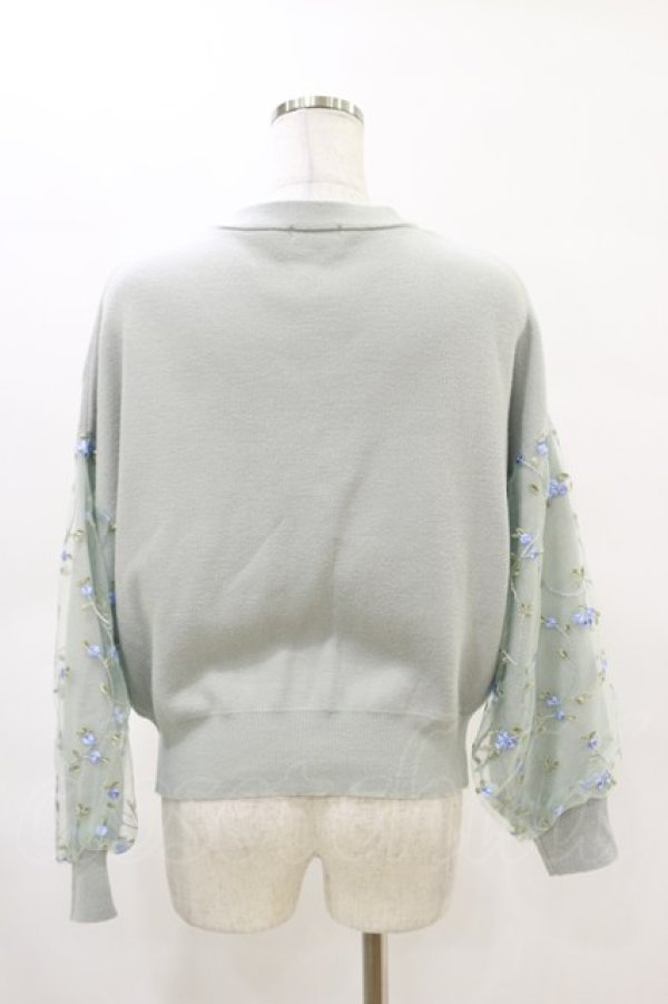 画像2: axes femme / 袖刺繍ニットカーディガン M ミント H-25-05-05-060-AX-TO-NS-ZH (2)