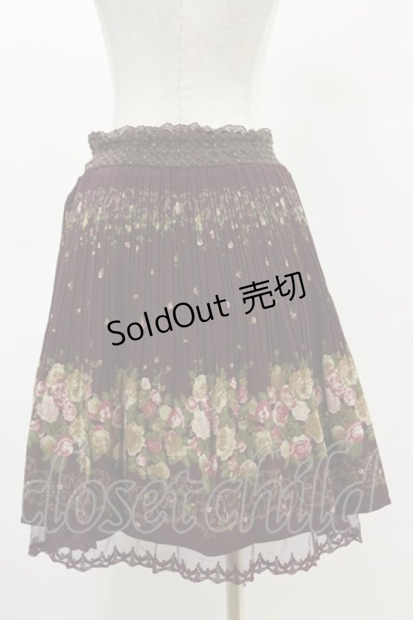 画像2: axes femme / 花柄プリーツスカート M ボルドー H-25-05-05-072-AX-SK-NS-ZH (2)