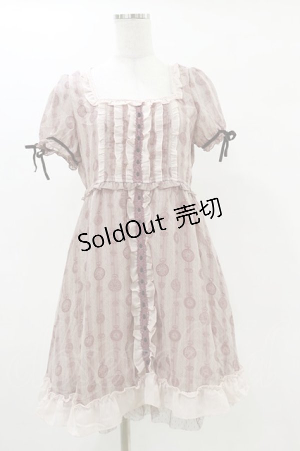 画像1: axes femme / 時計プリントワンピース M ピンク H-25-05-05-080-AX-OP-NS-ZH (1)