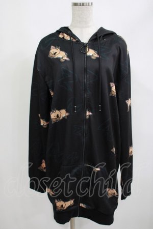 画像: NieR Clothing / 総柄ZIPパーカー  黒 H-25-05-05-1035-PU-TO-KB-ZH