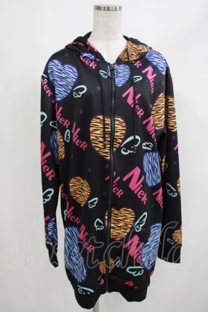 画像: NieR Clothing / 総柄ZIPパーカー  黒 H-25-05-05-1036-PU-TO-KB-ZH