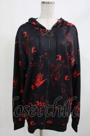 画像: NieR Clothing / 総柄ZIPパーカー  黒×赤 H-25-05-05-1037-PU-TO-KB-ZH