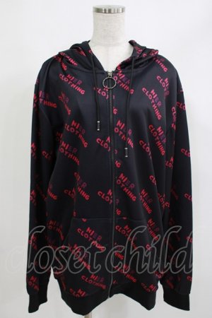 画像: NieR Clothing / 総柄ZIPパーカー  黒×ピンク H-25-05-05-1038-PU-TO-KB-ZH