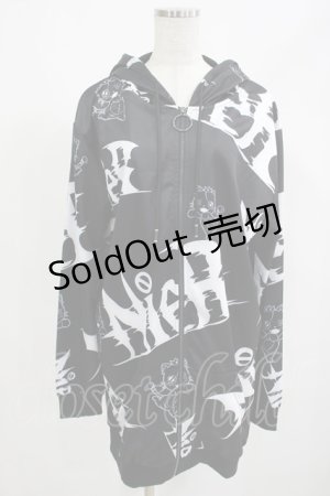 画像: NieR Clothing / 総柄ZIPパーカー  黒 H-25-05-05-1039-PU-TO-KB-ZH