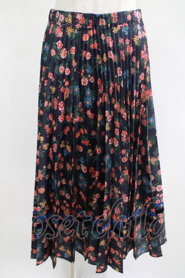 画像1: Jane Marple Dans Le Salon / Flowers of Jouy double accordion skirt  ネイビー H-25-05-05-1022-JM-SK-KB-ZT0507H (1)