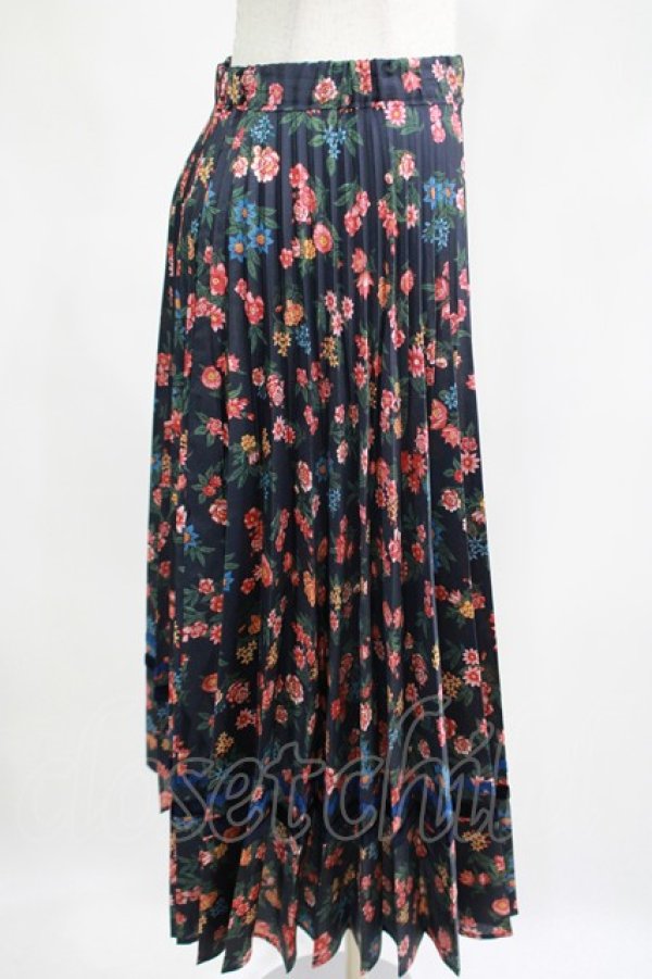 画像2: Jane Marple Dans Le Salon / Flowers of Jouy double accordion skirt  ネイビー H-25-05-05-1022-JM-SK-KB-ZT0507H (2)