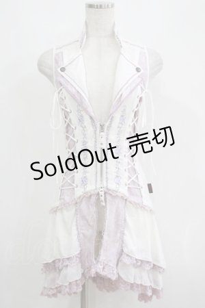 画像: Ozz Croce / 薔薇刺繍2Wayオーバーベスト  白×ラベンダー H-25-05-06-032-OO-TO-KB-ZH