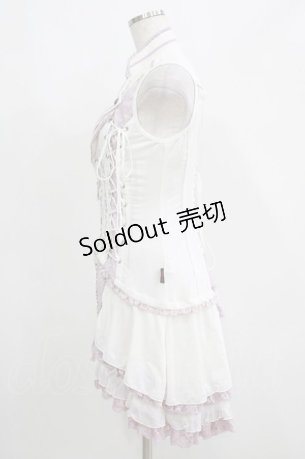 画像2: Ozz Croce / 薔薇刺繍2Wayオーバーベスト  白×ラベンダー H-25-05-06-032-OO-TO-KB-ZH (2)