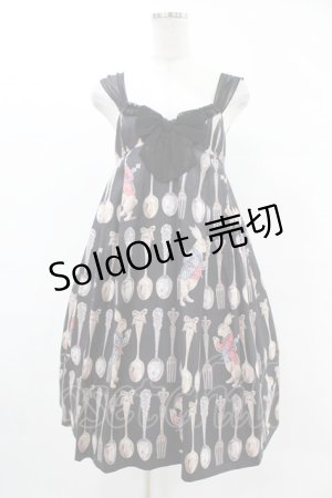 画像: Emily Temple cute / スプーン&フォークハイウエストノースリーブワンピース  クロ H-25-05-06-1017-ET-OP-KB-ZH