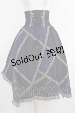 画像: OZZ ANGELO / レース切替ハイウエストスカート  黒×青 H-25-05-06-007-OO-SK-KB-ZH