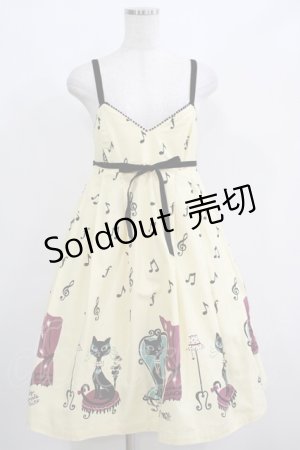 画像: Emily Temple cute / 音符＆ネコハイウエストノースリーブワンピース  オフシロ H-25-05-06-013-ET-OP-KB-ZH