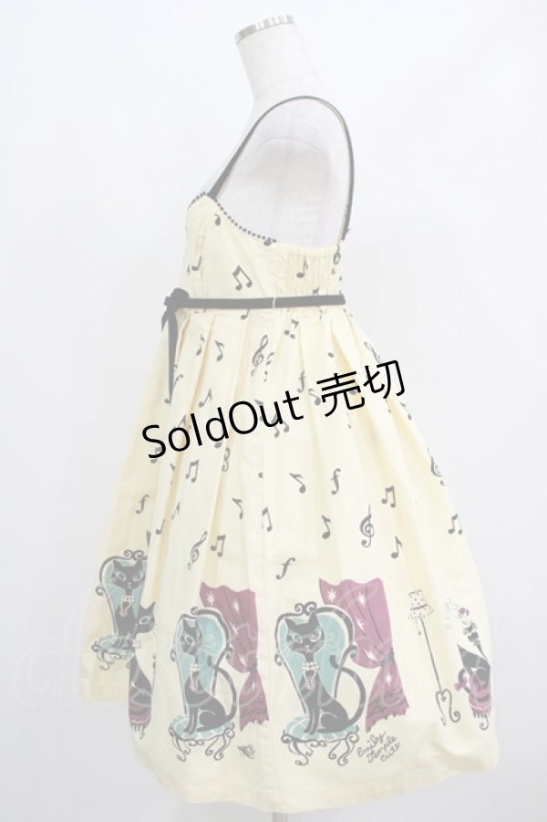 画像2: Emily Temple cute / 音符＆ネコハイウエストノースリーブワンピース  オフシロ H-25-05-06-013-ET-OP-KB-ZH (2)