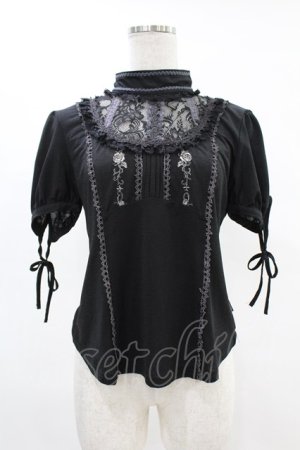 画像: Ozz oneste / 薔薇刺繍ヨークレーストップス  黒 H-25-05-07-1036-OO-TO-KB-ZH