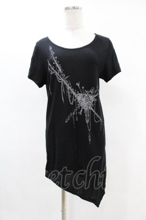 画像: BPN FOR MEN / プリントアシメカットソー  黒 H-25-05-07-1037-GO-TO-KB-ZH