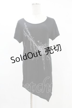 画像: BPN FOR MEN / プリントアシメカットソー  黒 H-25-05-07-1037-GO-TO-KB-ZH