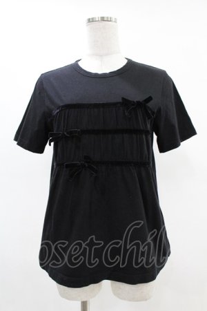 画像: Jane Marple / ベルベットリボントリミングTシャツ  ブラック H-25-05-07-1038-JM-TO-KB-ZH