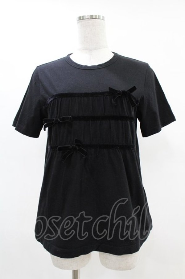 画像1: Jane Marple / ベルベットリボントリミングTシャツ  ブラック H-25-05-07-1038-JM-TO-KB-ZH (1)