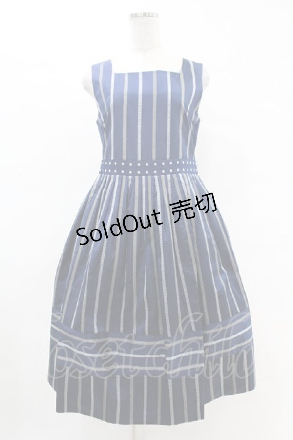 画像1: Jane Marple / Ribbon stripe jacquardのドミトリードレス  ネイビー H-25-05-07-1020-JM-OP-KB-ZH (1)