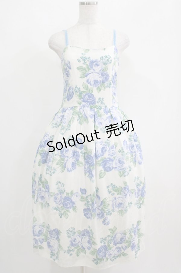 画像1: Jane Marple / ローズストラップドレス  ホワイト×ブルーローズ H-25-05-08-1001-JM-OP-KB-ZH (1)