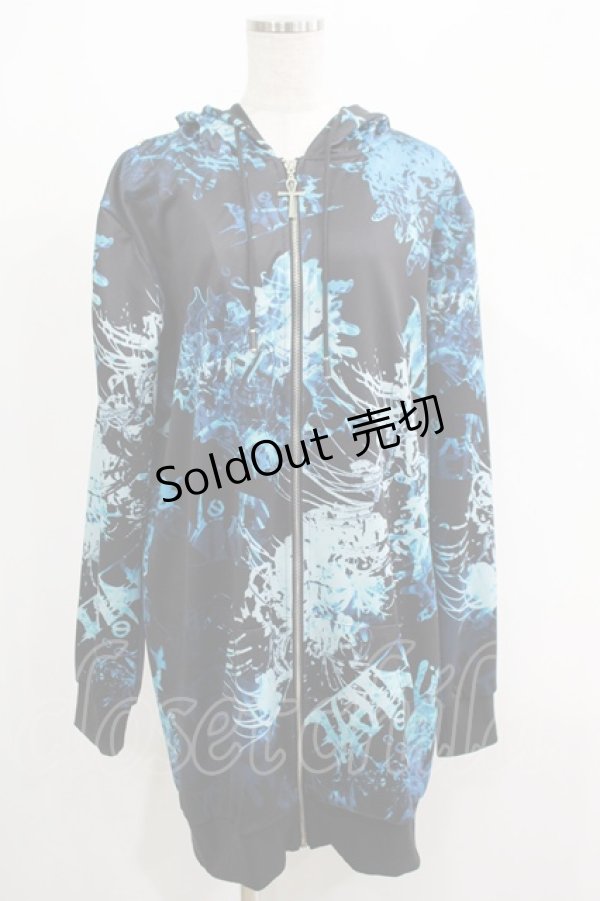 画像1: NieR Clothing / 総柄ZIPパーカー  黒×彼岸花青 H-25-05-08-1036-PU-TO-KB-ZH (1)