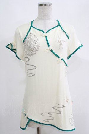 画像: Ozz oneste / 配色チャイナカットソー  オフ×グリーン H-25-05-08-1039-OO-TO-KB-ZH