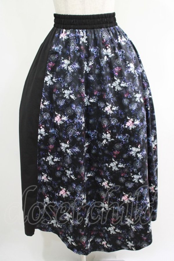 画像1: NieR Clothing / サイド切替アシメスカート  黒×和柄九尾 H-25-05-08-1005-PU-SK-KB-ZH (1)