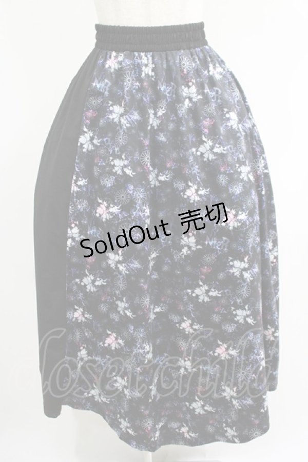 画像1: NieR Clothing / サイド切替アシメスカート  黒×和柄九尾 H-25-05-08-1005-PU-SK-KB-ZH (1)