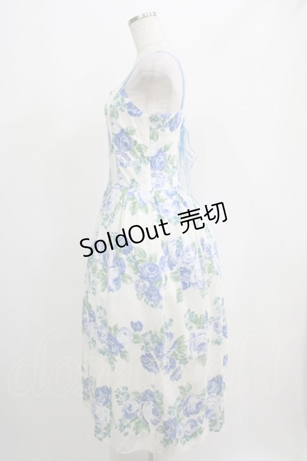 画像2: Jane Marple / ローズストラップドレス  ホワイト×ブルーローズ H-25-05-08-1001-JM-OP-KB-ZH (2)