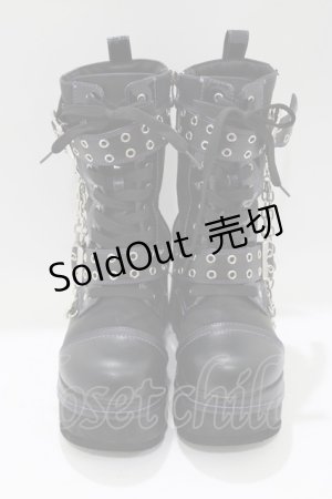 画像: YOSUKE / チェーン付厚底ブーツ L 黒 H-25-05-08-1076-PU-SH-KB-ZH