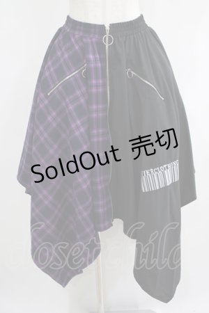 画像: NieR Clothing / 切替ZIPスカート  黒×紫チェック H-25-05-08-1008-PU-SK-KB-ZH