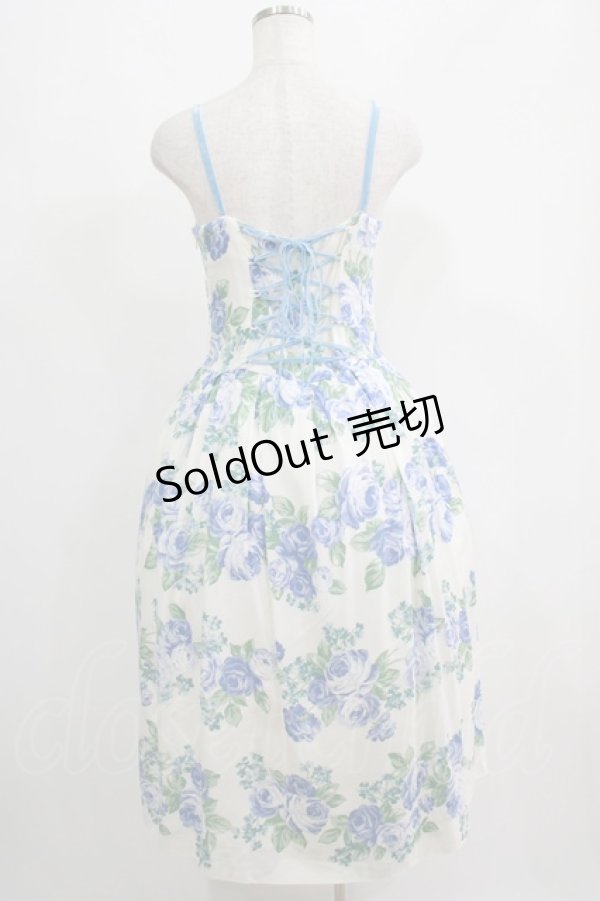 画像3: Jane Marple / ローズストラップドレス  ホワイト×ブルーローズ H-25-05-08-1001-JM-OP-KB-ZH (3)