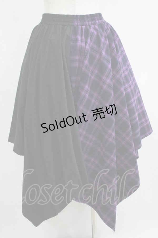 画像3: NieR Clothing / 切替ZIPスカート  黒×紫チェック H-25-05-08-1008-PU-SK-KB-ZH (3)