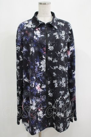 画像: NieR Clothing / プリント切替ZIPブラウス  黒ロゴ×和柄九尾 H-25-05-08-1020-PU-BL-KB-ZH