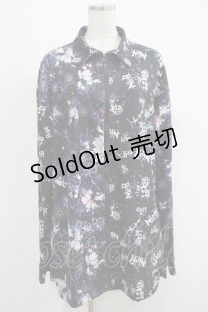 画像: NieR Clothing / プリント切替ZIPブラウス  黒ロゴ×和柄九尾 H-25-08-26-014-PU-BL-KB-ZH