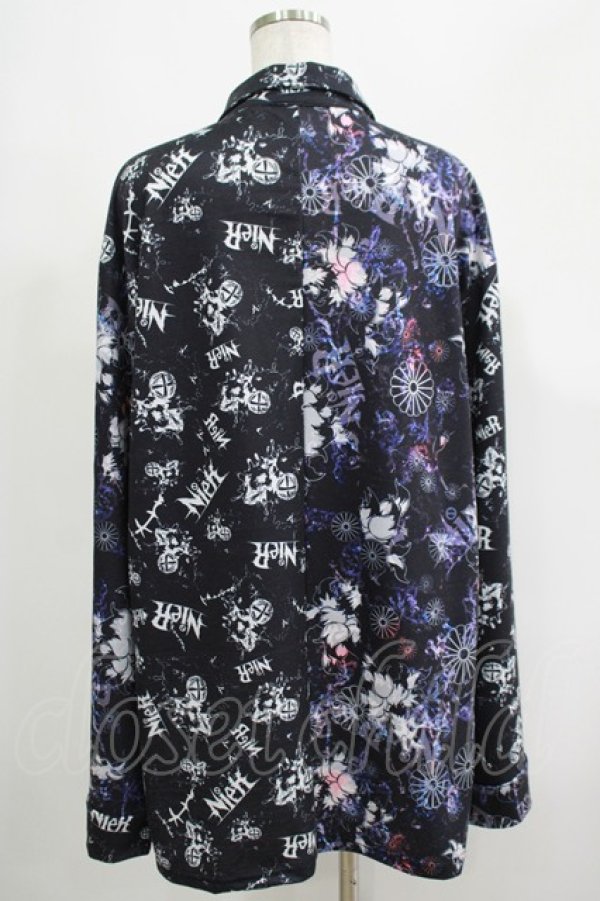 画像3: NieR Clothing / プリント切替ZIPブラウス  黒ロゴ×和柄九尾 H-25-05-08-1020-PU-BL-KB-ZH (3)