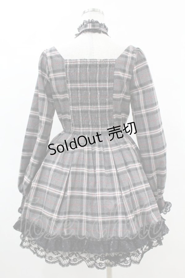 画像2: Princess Melody / りぼんチョーカー付きチェックコルセット風ワンピース Free グレー H-25-05-08-025-EL-OP-NS-ZH (2)