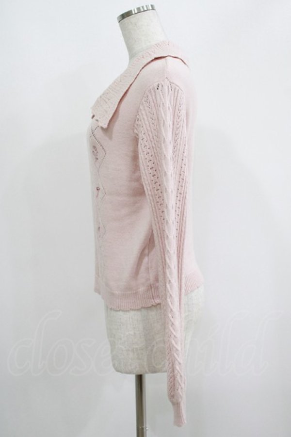 画像2: axes femme POETIQUE / ブーケ刺繍ビッグ襟ニットプルオーバー M ピンク H-25-05-09-1045-AX-TO-NS-ZH (2)